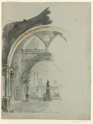 Eine antike Galerie - Skizze für das Bühnenbild des zweiten Akts, Oper Lodoïska von Cherubini, erstmals aufgeführt im Théâtre Feydeau in Paris am 18. Juli 1791
